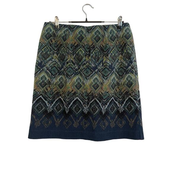 J. Jill Pencil Straight Skirt Size Medium Pullon Tribal‎ Stretch Blue Green Work - Picture 1 of 8